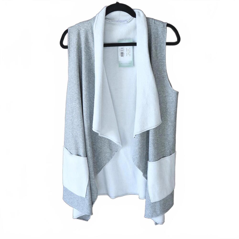 NWT Women's Keren Hart Sweater Vest Cardigan Gray & White Faux Fur Medium